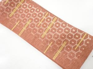 横段に亀甲繋ぎ模様織り出し　半幅帯